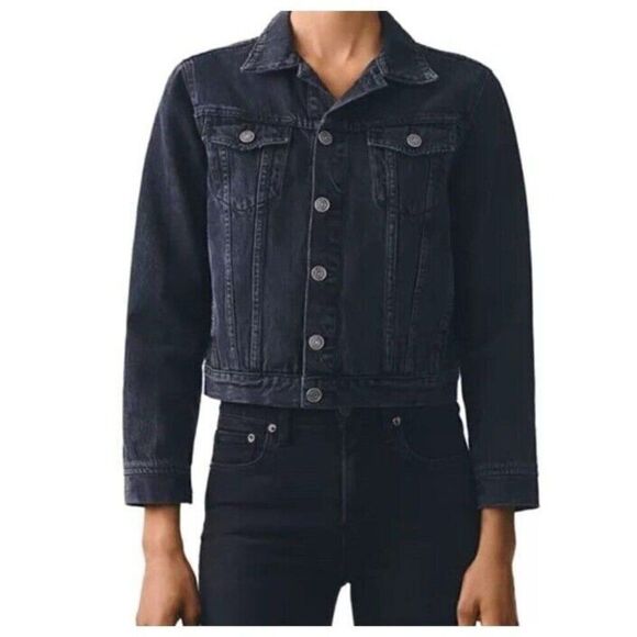 AGOLDE Women’s Black Vivian Cropped Denim Jean Jacket Size XS Distressed - Picture 1 of 11